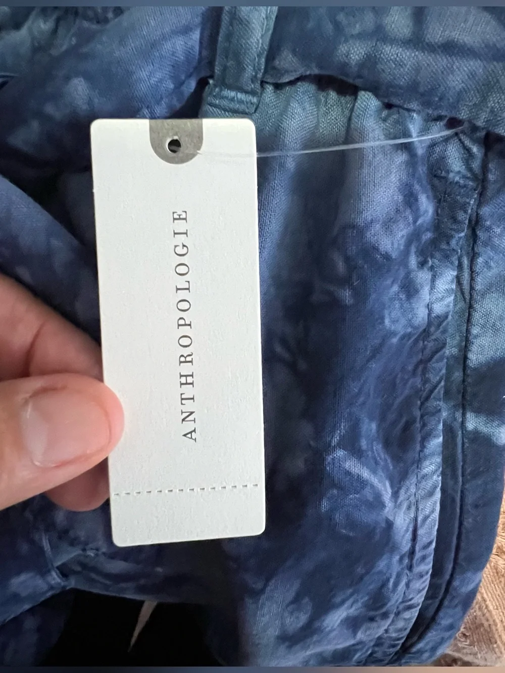 New Anthropologie Cloth & Stone Tie-Dye Blue Paperbag Waist Shorts Tie Belt